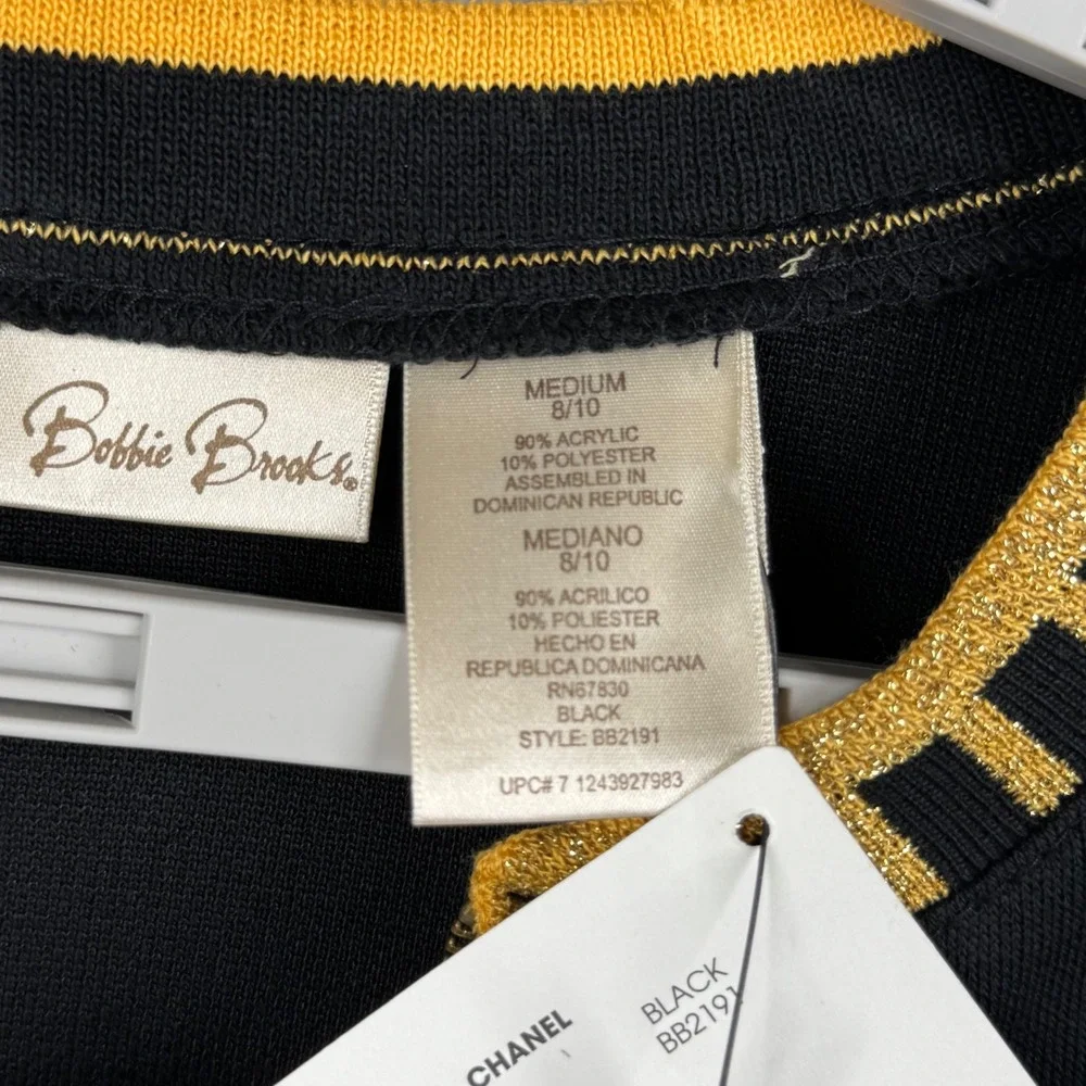 Bobbie Brooks‎ Cardigan Black Gold Full Zip Top M Sparkle Shimmer Glam Statement
